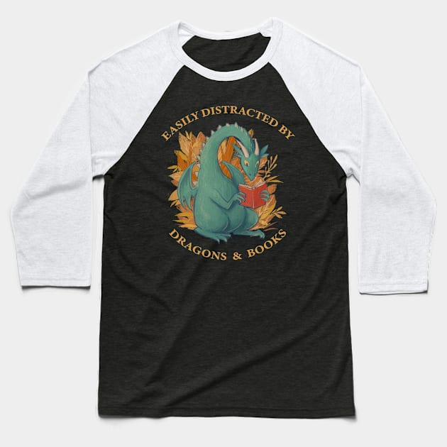 Easily distracted by dragons and books Baseball T-Shirt by OutfittersAve